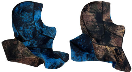 reversible wetsuit hood blue camo and green camo